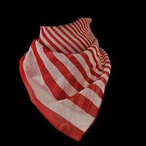 Symphony Scarfs 1960s Sheer Striped Scarf 20x20 Inch Square Red White